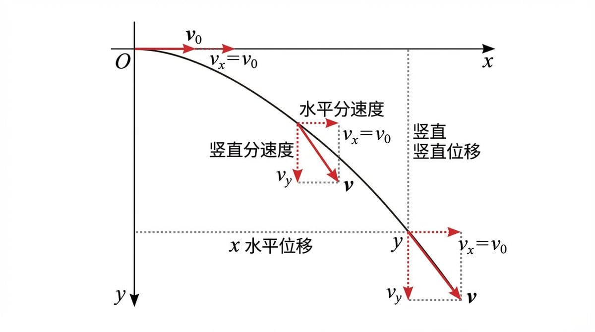 图解平抛运动：轨迹与速度位移分解