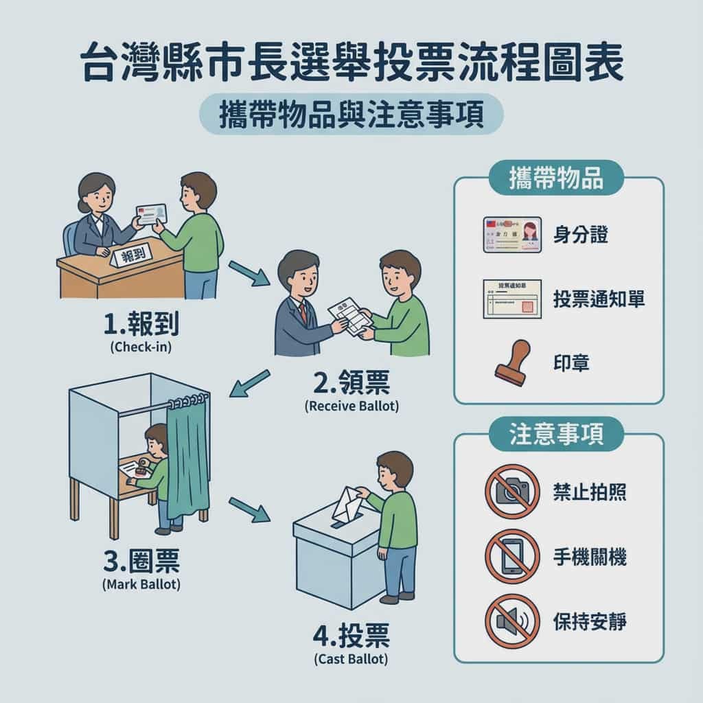 台湾县市长选举：投票流程图解与注意事项（繁体中文）