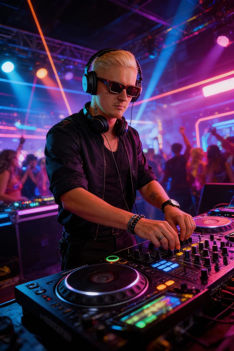 动感赛博朋克DJ：超现实派对人像