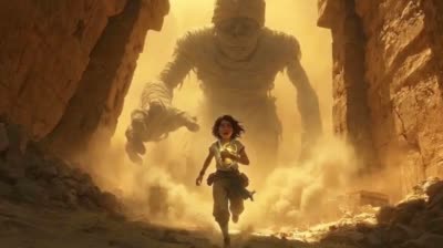 惊险木乃伊追逐场景:探险家与圣甲虫神器的生死逃亡