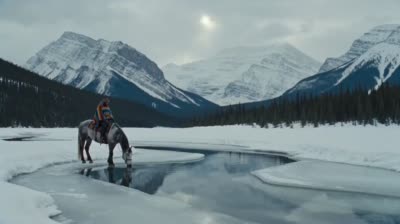电影级雪原对峙:孤骑与灰狼的静默史诗