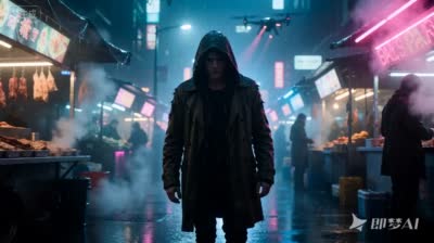 雨夜赛博朋克黑客:霓虹光影下的神秘行动