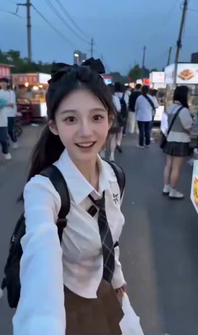 夜市男友视角:清纯校服女友日常Vlog