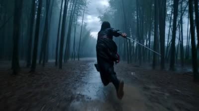 雨夜竹林武侠对决 - 电影级动作场景生成器