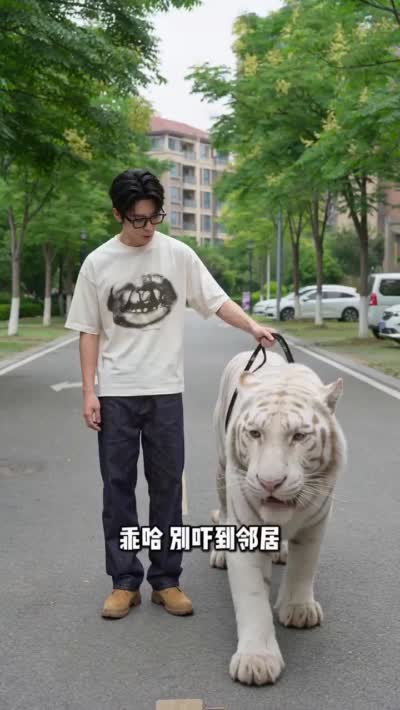 反差萌!老虎被茶杯犬吓跑的小品视频创作提示