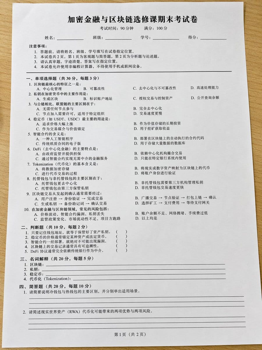 加密货币考试试卷 · 照片级真实感