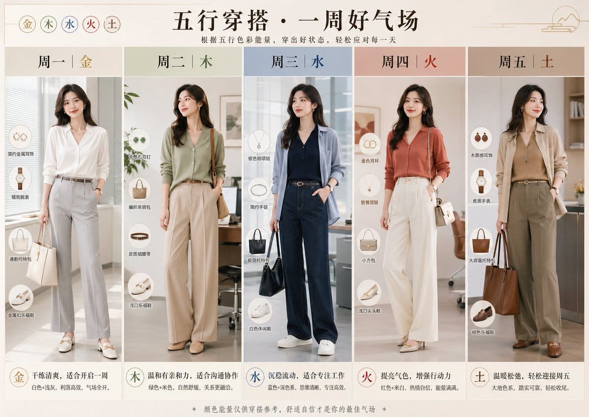 五行穿搭指南：一周职场通勤Look