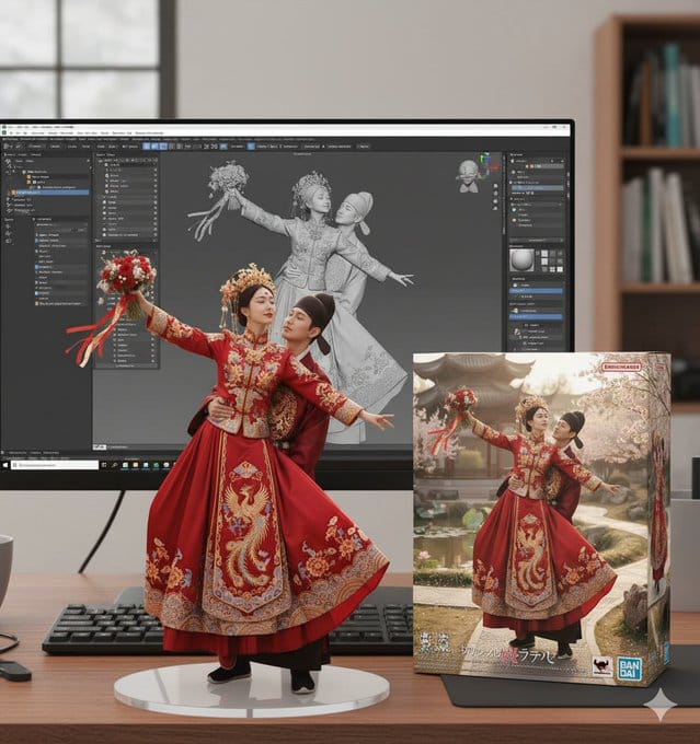 逼真手办展示:ZBrush建模与万代包装盒创意