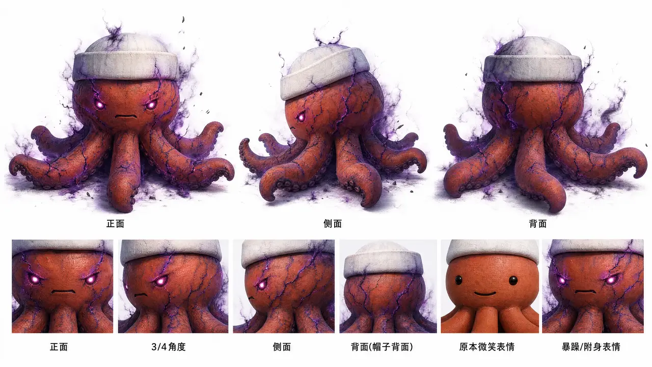 曜曜侠-沙头角隐藏副本已开启|章鱼雕塑怪兽三视图