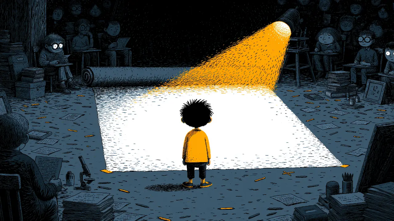 别让玩笑成为涂黑孩子太阳的一笔|u7458255687_A_huge_white_paper_in_front_of_the_little_boy_cha_30b72962-5c0c-416d-8f37-60934fee9b97_2
