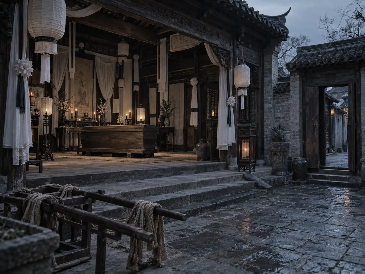 纸人讨账｜图6_富户灵堂与侧门