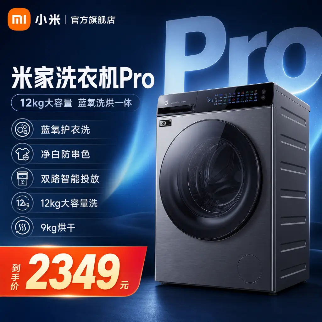 《米家·智能洗衣机》纯黑工业美学TVC广告|附主图详情AI方案|电商视频|促销直通车图-2