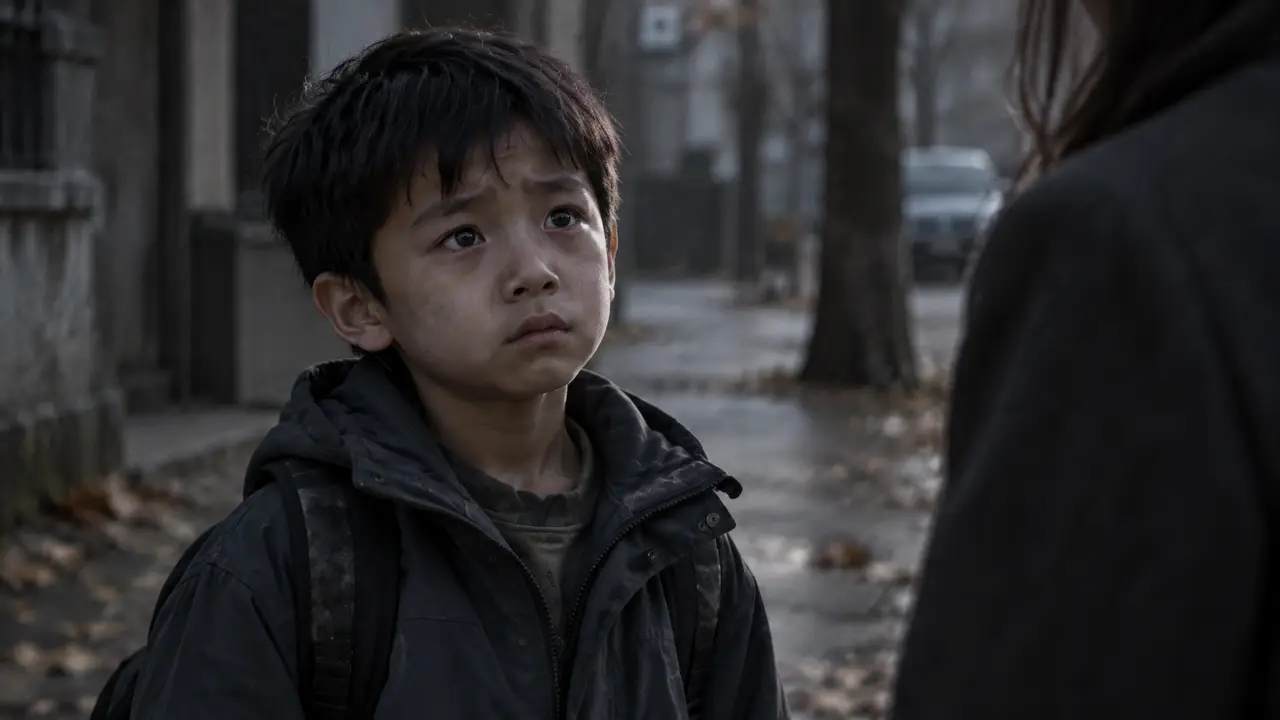 妈妈再爱我一次｜镜5首帧 — 中近景男孩抬头