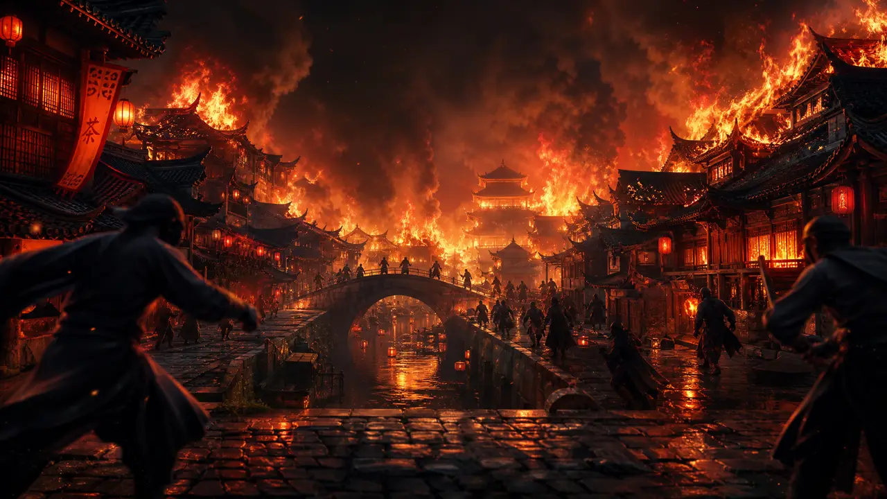 白蛇·寻｜古镇·夜晚火光·3D场景锚点