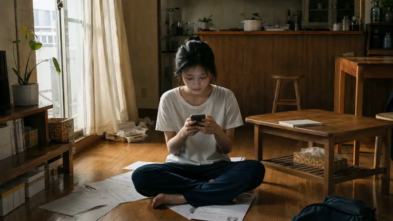允许自己暂停赶路的日子｜分镜1·低落·清晨坐地板 - 副本