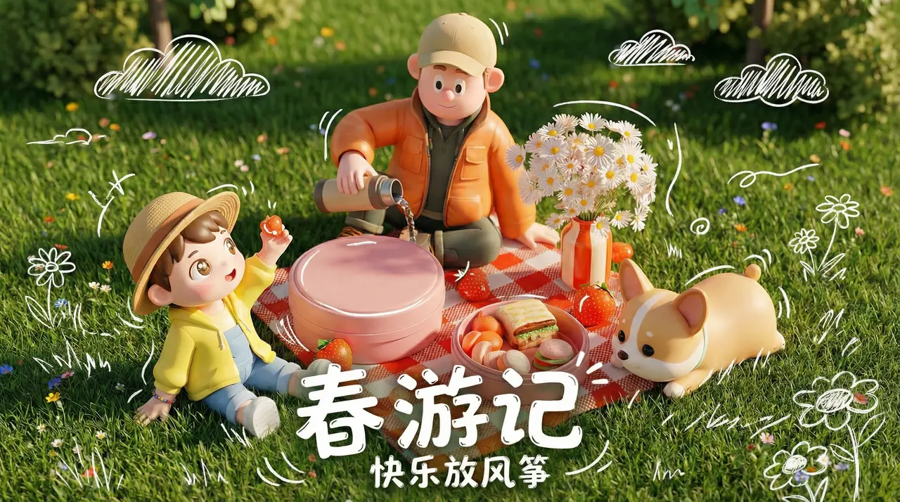 3D插画儿童治愈插春游短片