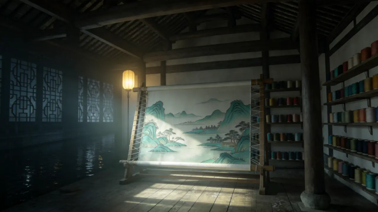 丝音入梦｜聆音绣坊·室内 夜景·全景