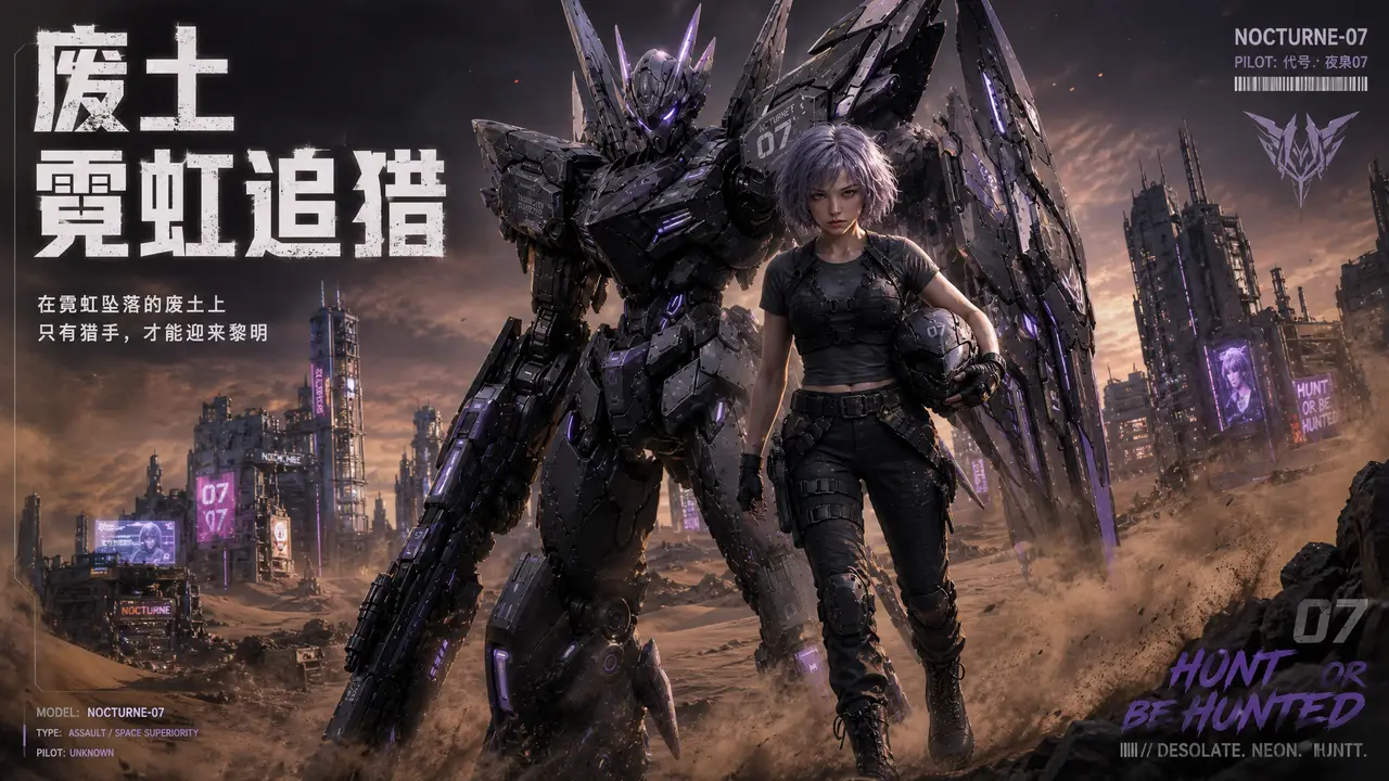 🏍️ 霓虹燃尽,废土狂飙!紫发少女的机甲猎杀时刻!