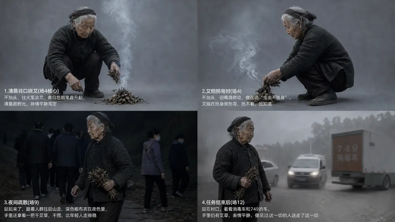 异秩•第二集 「雾子虫·滇南盲谷」｜烧艾老妇人·服装分场状态变化图