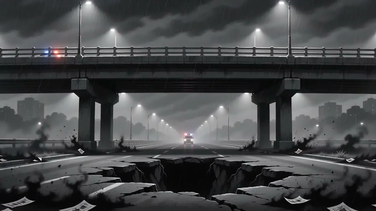 九五二七｜片头00:08-00:13｜远景·警车救护车·冥纸灰烬吞没画面 - 副本
