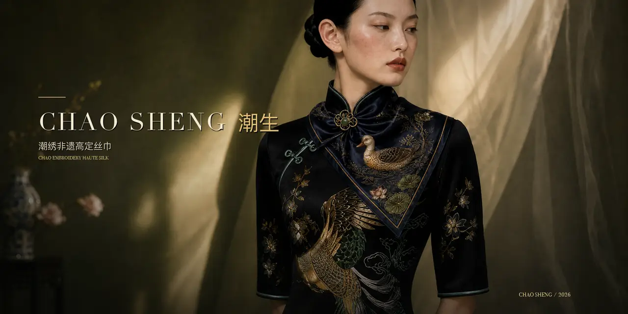 CHAO SHENG 潮生|潮绣非遗高定丝巾广告
