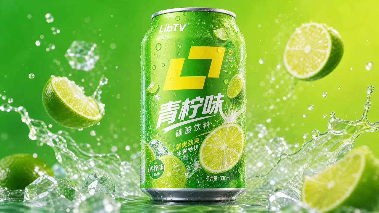 一口青柠,爆开清爽丨青柠碳酸饮料TVC广告模板|libtv青柠碳酸饮料易拉罐包装设计 - Ⅰ - 副本