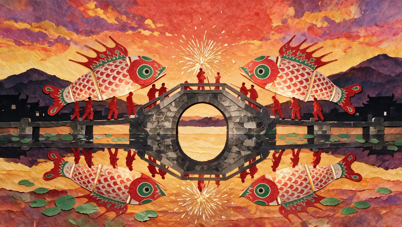 光耀徽州|关键帧16-石拱桥鱼灯-夕阳晚霞版