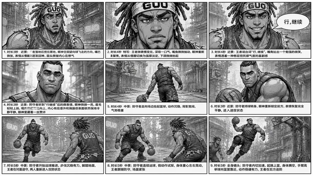 《公平篮球》-双城之战风格|九宫格3-Lib Image v2(30-45秒)王者气度+防守者佩服+进攻