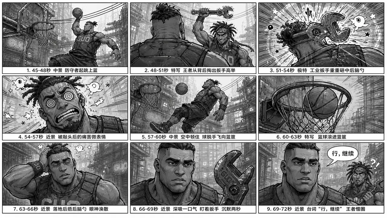 《公平篮球》-双城之战风格|九宫格4-Lib Image v2(45-60秒)扳手敲头冲击感强化