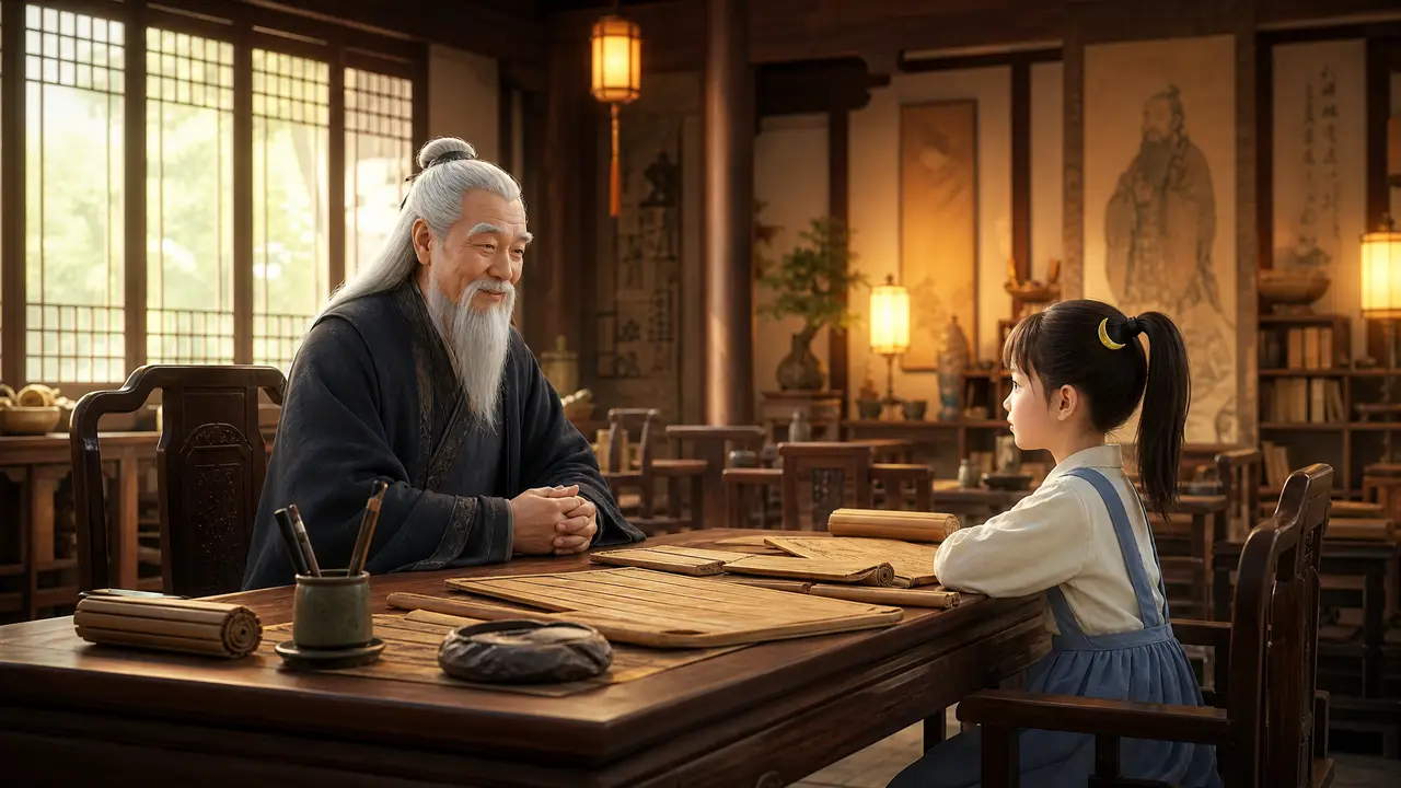 习惯养成教育情景短剧第二集消失说明书|第二幕分镜13首帧-古代学堂孔子与月月