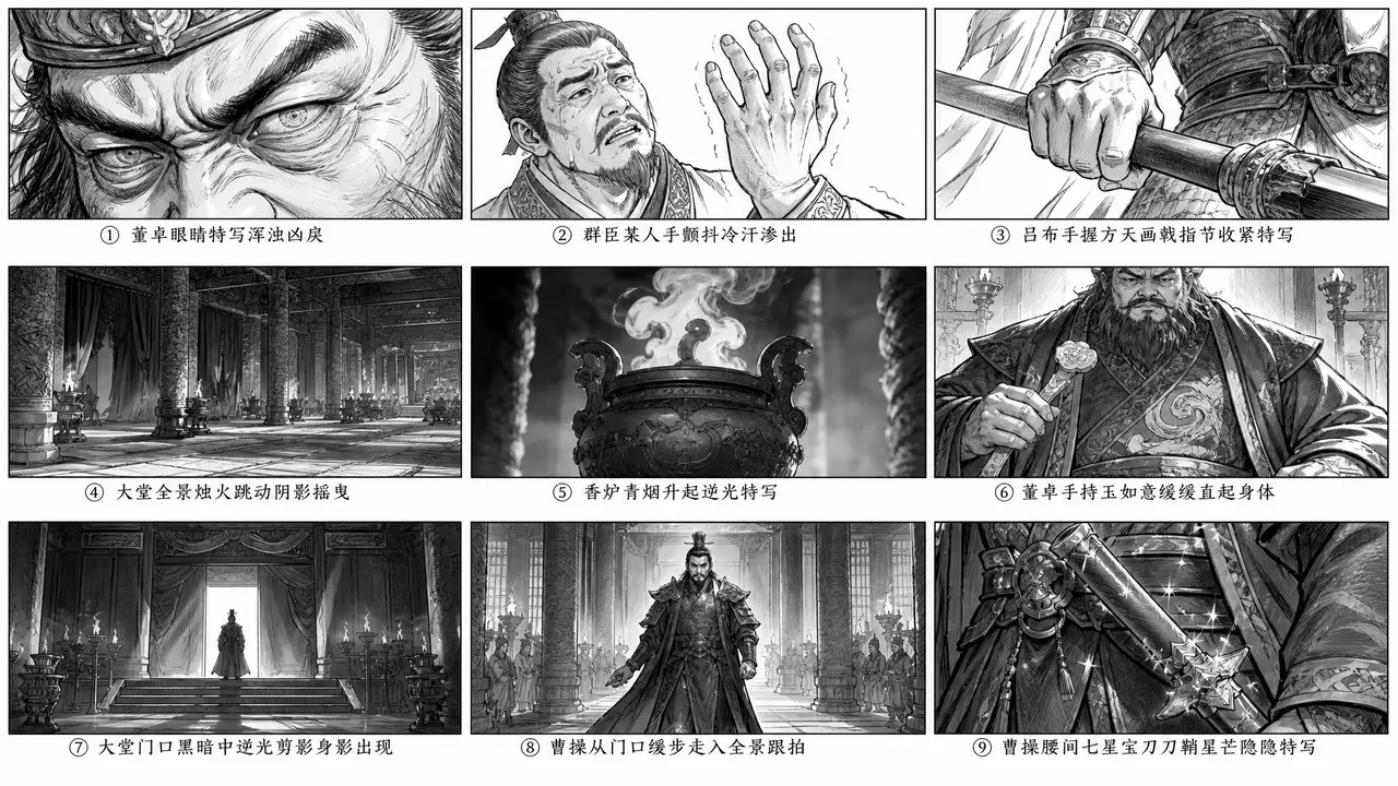 【粿条】三国典故直出skill-刺杀董卓|九宫格分镜②-气氛压迫