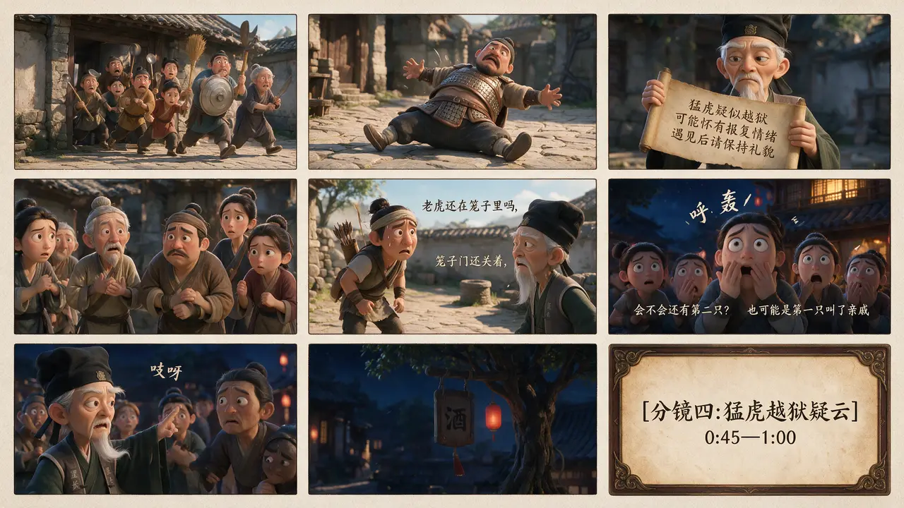 武松打”呼“|9宫格分镜-第四段:猛虎越狱疑云