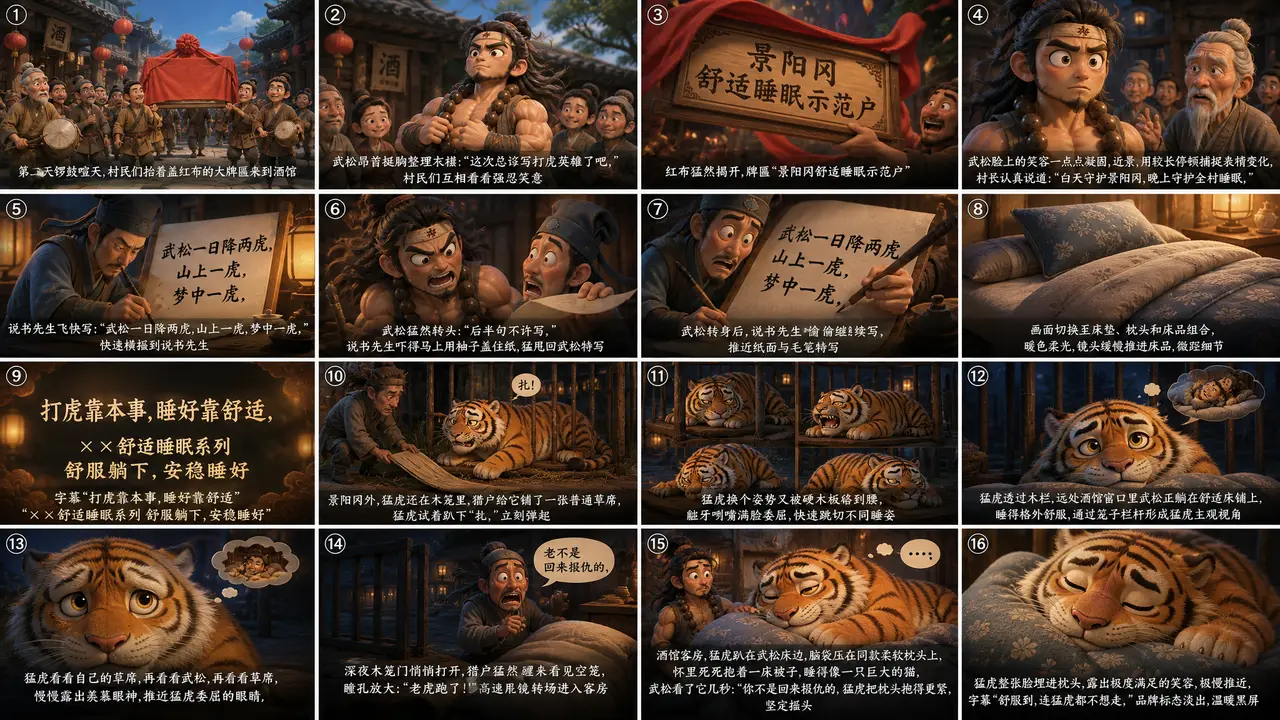 武松打”呼“|分镜五16宫格:打虎英雄变睡眠示范户