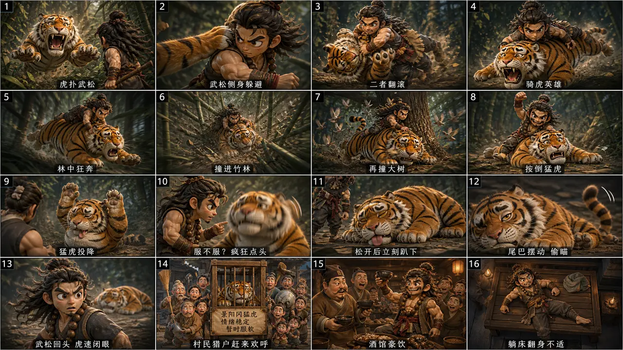 武松打”呼“|分镜一16宫格:猛虎服了武松却睡不服