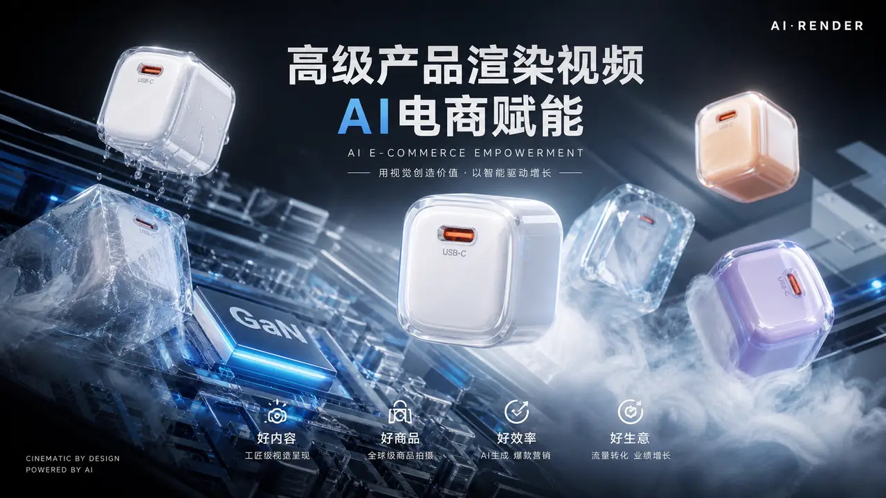 商业级产品动效-AIGC充电器｜图片节点 360