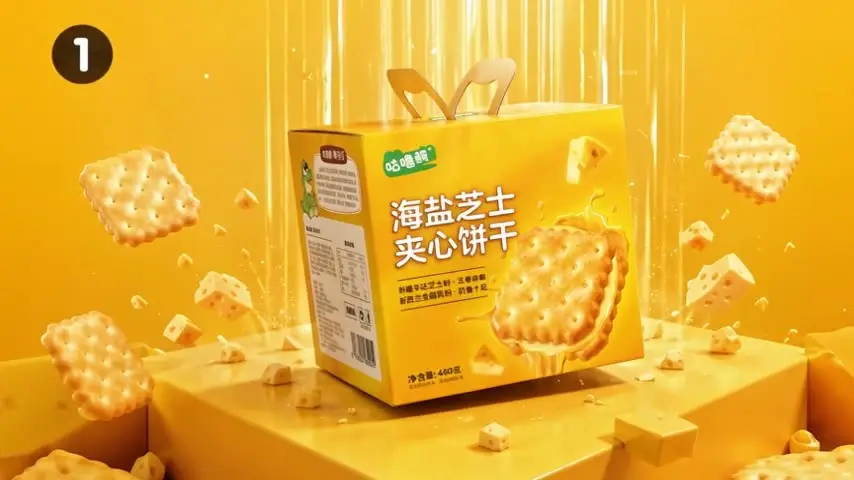 skill 产品包装/食品广告TVC视频-墨沫｜咕噜鳄海盐芝士饼干 30秒广告视频 Seedance2.5