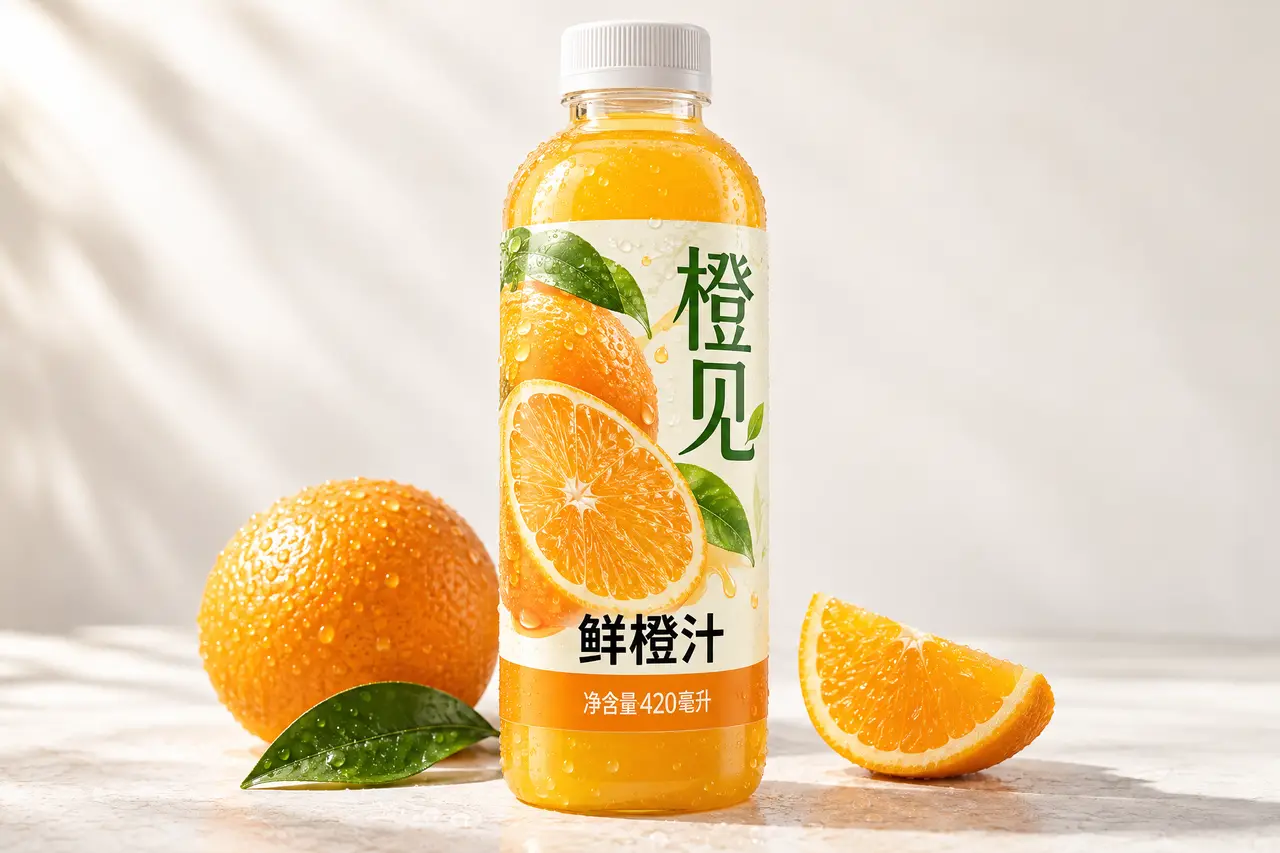 鲜橙一刻|60秒鲜活广告|当前包装|橙见鲜橙汁·双参考设计