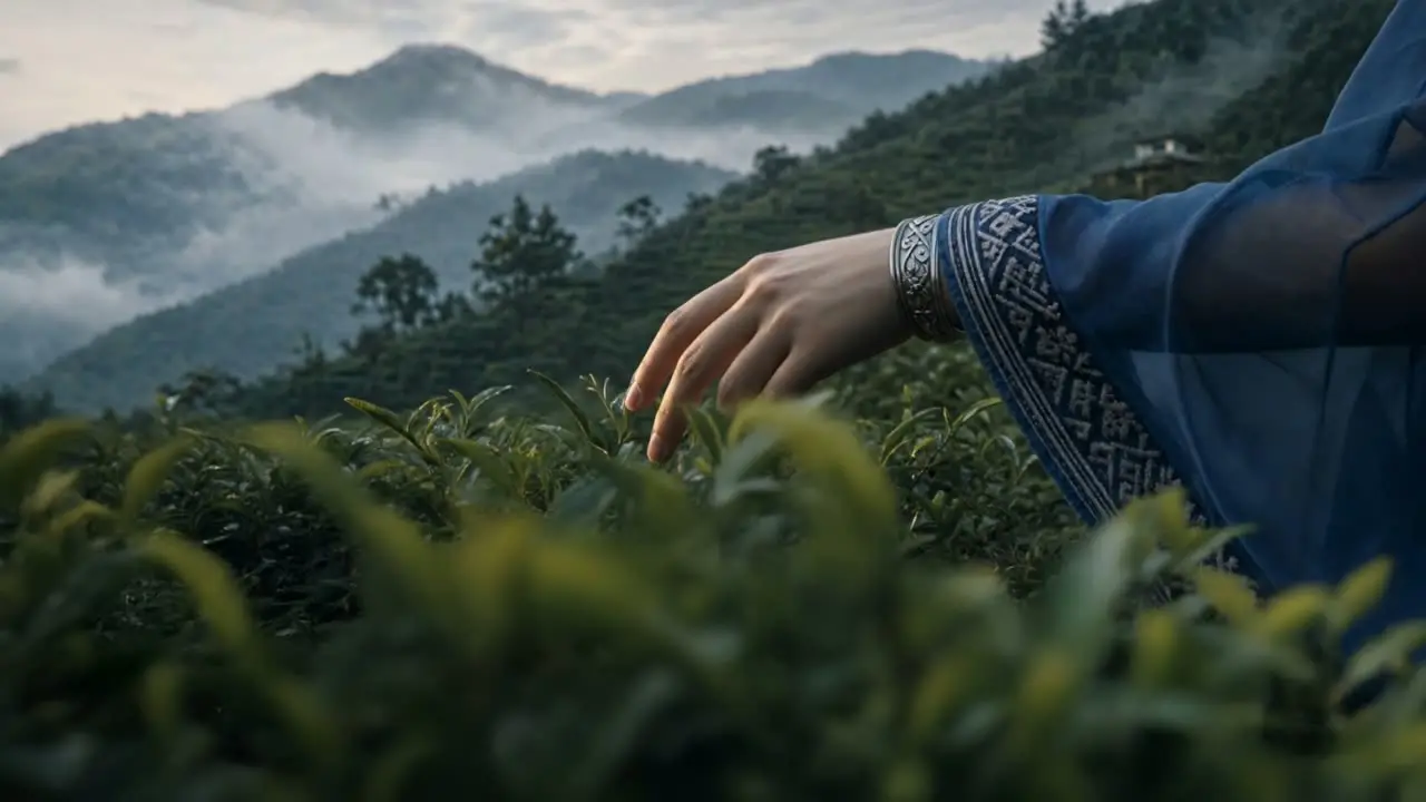 《雾起东方》｜霸王茶姬，视觉与人物真实性尝试｜镜头05_手掠茶梢