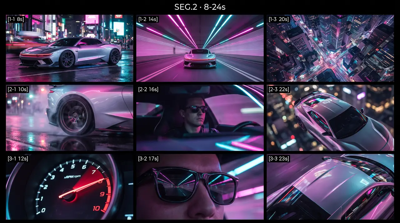 跑车广告-霓虹之夜|九宫格-段2·主歌(8-24s)
