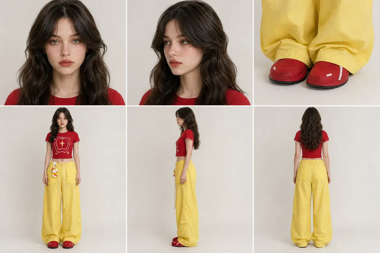 女装活力视频带货|人物服装六视图资产