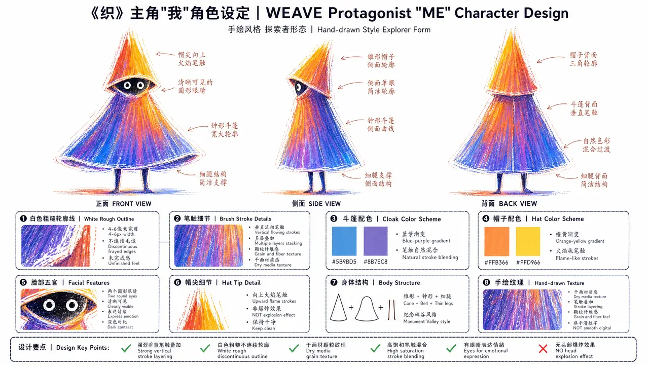 《织· 再完美的梦也只是梦》 - 工作流｜《织》主角_我_角色设定资料图-强手绘版