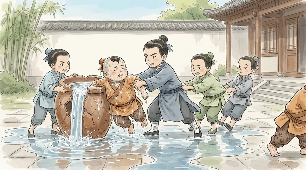 司马光砸缸-教育漫画|EP001-S004-U003 分镜图|合力拉出阿宝