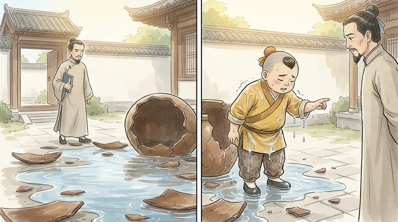 司马光砸缸-教育漫画|EP001-S005-U001 分镜图|先生赶来与阿宝认错