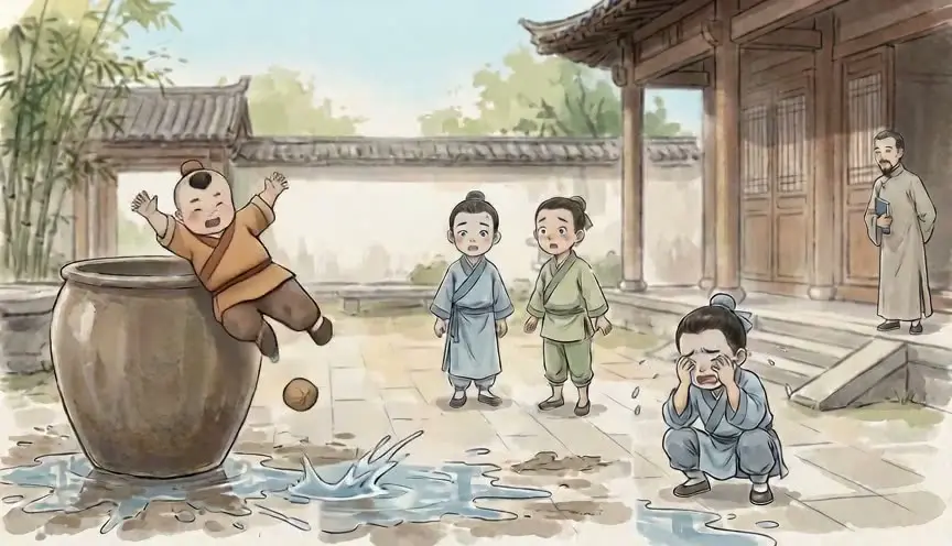 司马光砸缸-教育漫画｜EP001-S002-U001 视频｜阿宝落水与同伴恐慌