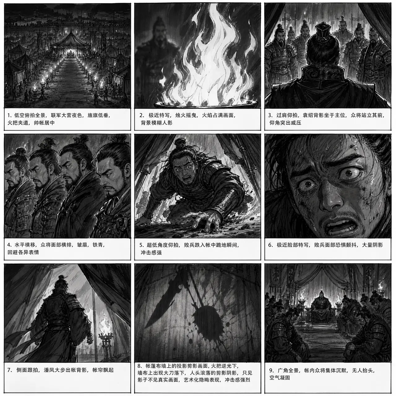 关羽温酒斩华雄|三国经典典故 skill直出seedance2.5|九宫格分镜1·败报入营(影子版)
