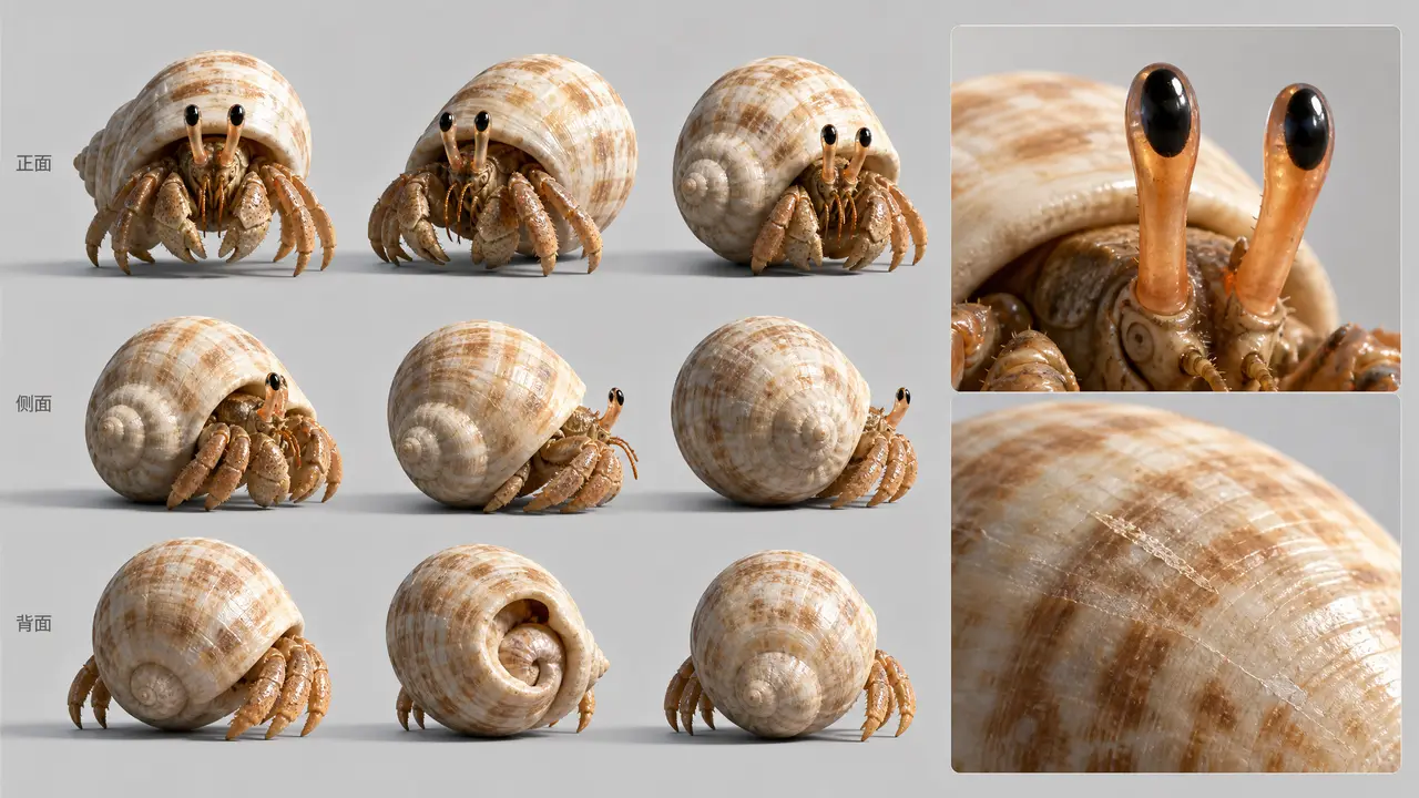 《蓝宝和小寄居蟹》含Skill|小寄居蟹-3D角色资产设定图