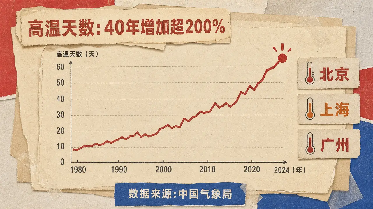 VOX Style 风格Skill 展示-中国城市为什么越来越热|关键帧02-高温趋势折线图
