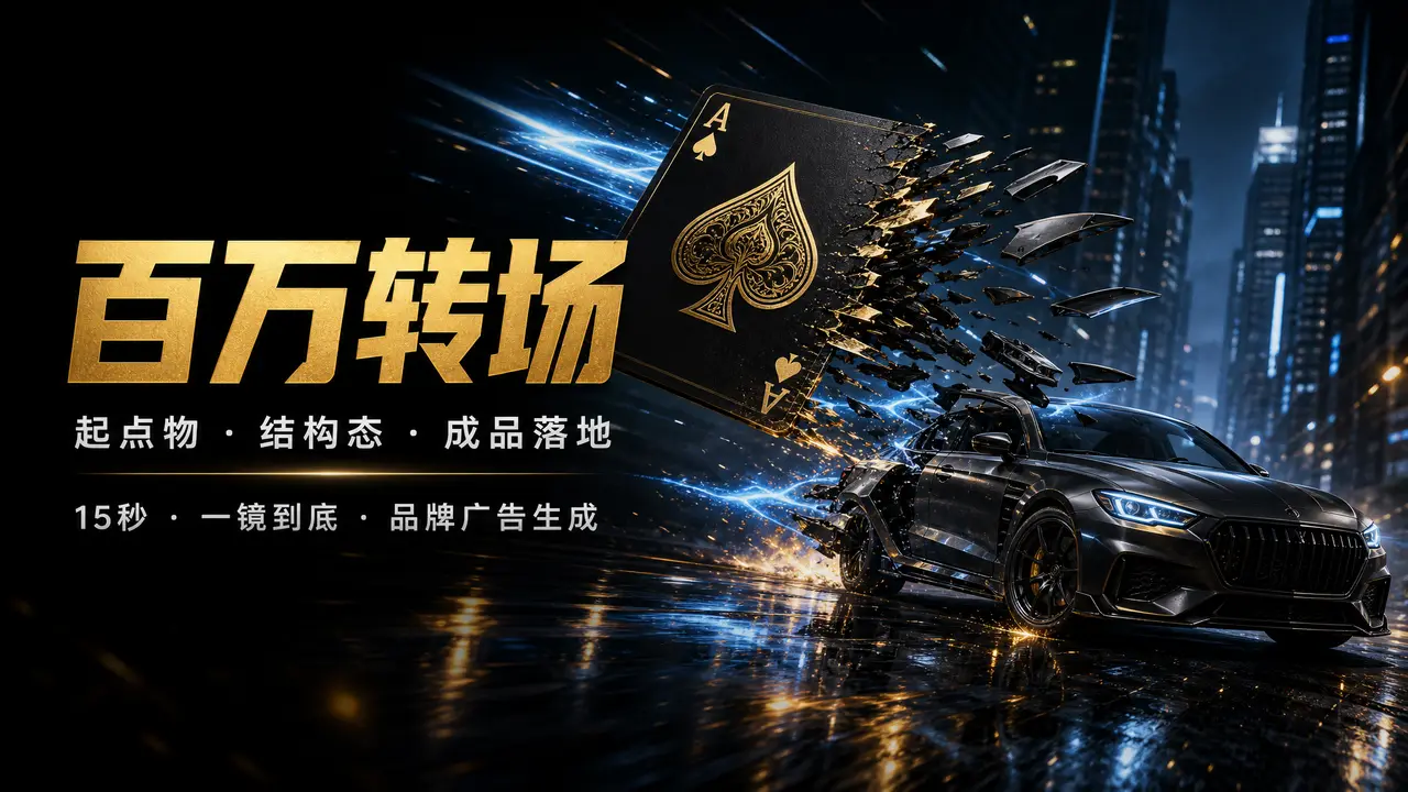 用AI把黑桃A「变」成豪车,15秒一镜到底,这个转场绝了✨|百万转场Skill横屏海报
