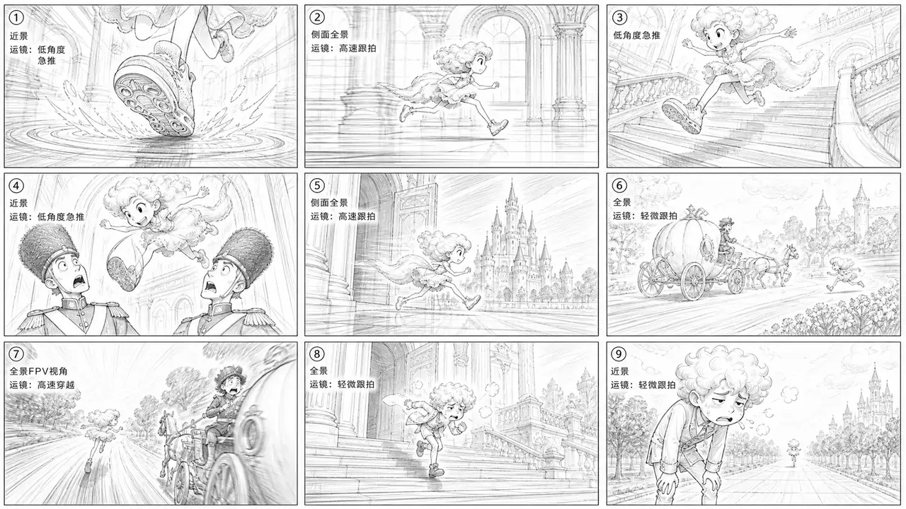 《灰姑娘:跑向新童话》|分镜草图7-镜头7+镜头8前半(高速奔跑+超越马车)