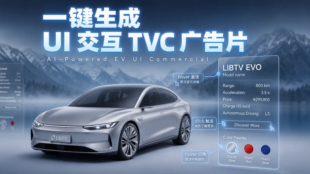 SKill展示-一键生成UI交互TVC广告片|小红书封面|一键生成UI交互TVC广告片
